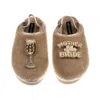 Laines London Women's Brown / Gold / Neutrals Flatform Cloud Slippers With Mother Of The Bride Brooches - Toffee In Brown