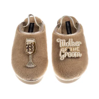 Laines London Women's Brown / Gold / Neutrals Flatform Cloud Slippers With Mother Of The Groom Brooches - Toffee