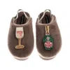 Laines London Women's Brown / Gold / Neutrals Flatform Cloud Slippers With Pink Champagne & Glass Brooches - Mink In Multi