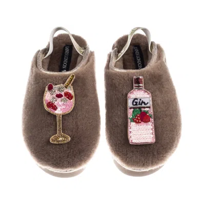 Laines London Women's Brown / Gold / Neutrals Flatform Cloud Slippers With Pink Gin & Glass Brooches - Mink In Animal Print