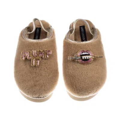 Laines London Women's Brown / Gold / Neutrals Flatform Cloud Slippers With Plump It Brooches - Toffee