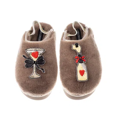 Laines London Women's Brown / Gold / Neutrals Flatform Cloud Slippers With Popping Champagne Brooches - Mink