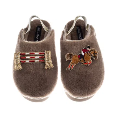 Laines London Women's Brown / Gold / Neutrals Flatform Cloud Slippers With Show Jump Horse Brooches - Mink