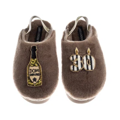 Laines London Women's Brown / Gold / Neutrals Flatform Cloud Slippers With Stripe 30th Birthday & Dom Darling Broo