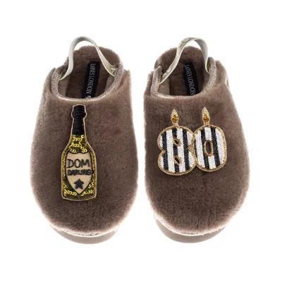 Laines London Women's Brown / Gold / Neutrals Flatform Cloud Slippers With Stripe 80th Birthday & Dom Darling Broo