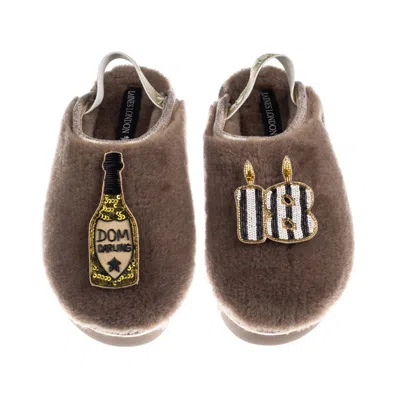 Laines London Women's Brown / Gold / Neutrals Flatform Cloud Slippers With Stripe18th Birthday & Dom Darling Brooc