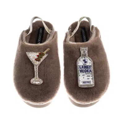 Laines London Women's Brown / Gold / Neutrals Flatform Cloud Slippers With Vodka Martini Brooches - Mink