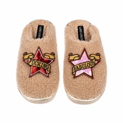 Laines London Women's Brown / Gold / Neutrals Teddy Closed Toe Slippers With Pink & Red Fucking Fabulous Brooches  In Multi