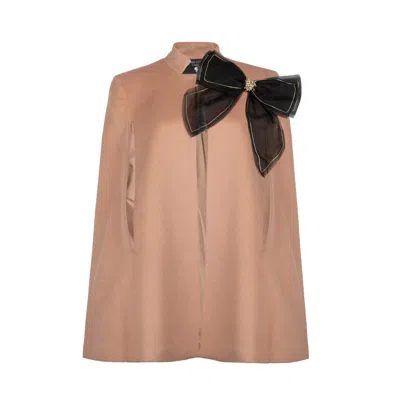 Laines London Women's Brown / Neutrals / Black Laines Couture Wool Blend Cape With Embellished Black & Gold Bow -  In Multi