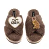 Laines London Women's Brown / Neutrals Boucle Slippers With Cat Mum/mom & Bengal Cat Brooches - Mink In Brown