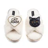 Laines London Women's Brown / Neutrals Boucle Slippers With Cat Mum/mom & Black British Shorthair Brooches - Cream In Brown