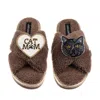 Laines London Women's Brown / Neutrals Boucle Slippers With Cat Mum/mom & Black British Shorthair Brooches - Mink In Brown