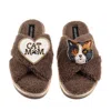 Laines London Women's Brown / Neutrals Boucle Slippers With Cat Mum/mom & Calico British Shorthair Cat Brooches -  In Brown