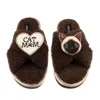 Laines London Women's Brown / Neutrals Boucle Slippers With Cat Mum/mom & Siamese Cat Brooches - Chocolate In Brown