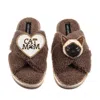 Laines London Women's Brown / Neutrals Boucle Slippers With Cat Mum/mom & Siamese Cat Brooches - Mink In Brown
