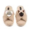 Laines London Women's Brown / Neutrals Boucle Slippers With Cat Mum/mom & Siamese Cat Brooches - Oatmeal In Brown