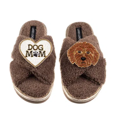 Laines London Women's Brown / Neutrals Boucle Slippers With Dog Mum/mom & Apricot Cockapoo Brooches - Mink