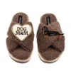 Laines London Women's Brown / Neutrals Boucle Slippers With Dog Mum/mom & Black & Tan Dachshund Brooches - Mink In Brown