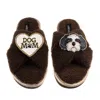 Laines London Women's Brown / Neutrals Boucle Slippers With Dog Mum/mom & Black & White Shih Tzu Brooches - Chocol In Brown