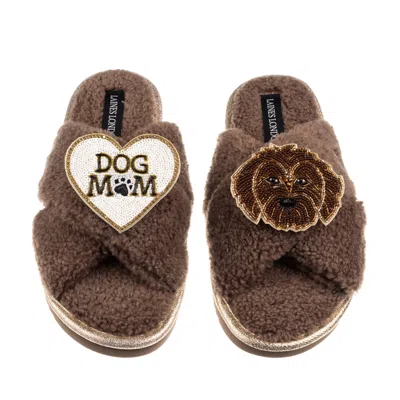 Laines London Women's Brown / Neutrals Boucle Slippers With Dog Mum/mom & Chocolate Cockapoo Brooches - Mink
