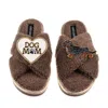 Laines London Women's Brown / Neutrals Boucle Slippers With Dog Mum/mom & Dapple Dachshund Brooches - Mink In Brown