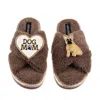 Laines London Women's Brown / Neutrals Boucle Slippers With Dog Mum/mom & Fawn Sitting French Bulldog Brooches - M In Brown