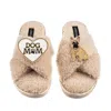 Laines London Women's Brown / Neutrals Boucle Slippers With Dog Mum/mom & Fawn Sitting French Bulldog Brooches - O In Brown