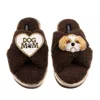 Laines London Women's Brown / Neutrals Boucle Slippers With Dog Mum/mom & Gold & White Shih Tzu Brooches - Chocola In Brown