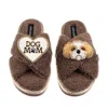 Laines London Women's Brown / Neutrals Boucle Slippers With Dog Mum/mom & Gold & White Shih Tzu Brooches - Mink In Brown