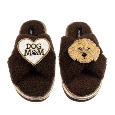 Laines London Women's Brown / Neutrals Boucle Slippers With Dog Mum/mom & Golden Cockapoo Brooches - Chocolate