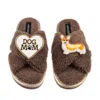 Laines London Women's Brown / Neutrals Boucle Slippers With Dog Mum/mom & Peach The Corgi Brooches - Mink In Nude