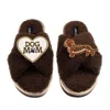 Laines London Women's Brown / Neutrals Boucle Slippers With Dog Mum/mom & Red Dachshund Brooches - Chocolate In Brown