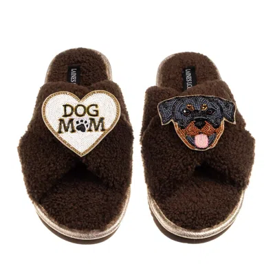 Laines London Women's Brown / Neutrals Boucle Slippers With Dog Mum/mom & Rottweiler Brooches - Chocolate