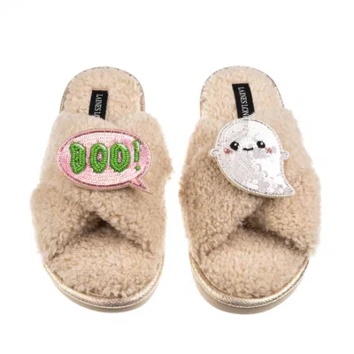 Laines London Women's Brown / Neutrals Boucle Slippers With Limited Edition Laines Loveables Boo The Ghost Hallowe