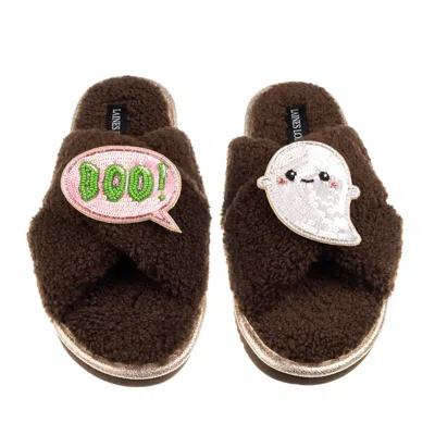 Laines London Women's Brown / Neutrals Boucle Slippers With Limited Edition Laines Loveables Boo The Ghost Hallowe