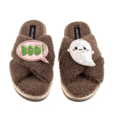 Laines London Women's Brown / Neutrals Boucle Slippers With Limited Edition Laines Loveables Boo The Ghost Hallowe