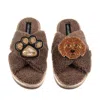 Laines London Women's Brown / Neutrals Boucle Slippers With Paw & Apricot Cockapoo Brooches - Mink In Brown