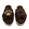 Laines London Women's Brown / Neutrals Boucle Slippers With Paw & Black & Tan Dachshund Brooches - Chocolate In Brown