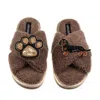 Laines London Women's Brown / Neutrals Boucle Slippers With Paw & Black & Tan Dachshund Brooches - Mink In Brown