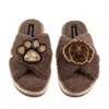 Laines London Women's Brown / Neutrals Boucle Slippers With Paw & Chocolate Cockapoo Brooches - Mink In Brown