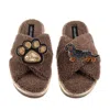 Laines London Women's Brown / Neutrals Boucle Slippers With Paw & Dapple Dachshund Brooches - Mink In Brown
