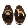 Laines London Women's Brown / Neutrals Boucle Slippers With Paw & Fawn & White Italian Greyhound Brooches - Chocol In Brown