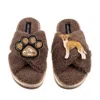 Laines London Women's Brown / Neutrals Boucle Slippers With Paw & Fawn & White Italian Greyhound Brooches - Mink In Multi