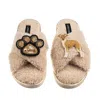 Laines London Women's Brown / Neutrals Boucle Slippers With Paw & Fawn & White Italian Greyhound Brooches - Oatmea In Multi