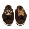 Laines London Women's Brown / Neutrals Boucle Slippers With Paw & Ginger Maine Coon Cat Brooches - Chocolate In Brown