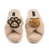 Laines London Women's Brown / Neutrals Boucle Slippers With Paw & Ginger Persian Cat Brooches - Oatmeal In Brown