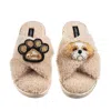 Laines London Women's Brown / Neutrals Boucle Slippers With Paw & Gold & White Shih Tzu Brooches - Oatmeal In Brown