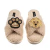 Laines London Women's Brown / Neutrals Boucle Slippers With Paw & Golden Cockapoo Brooches - Oatmeal In Brown