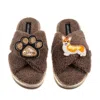 Laines London Women's Brown / Neutrals Boucle Slippers With Paw & Peach The Corgi Brooches - Mink In Brown