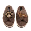 Laines London Women's Brown / Neutrals Boucle Slippers With Paw & Red Dachshund Brooches - Mink In Brown